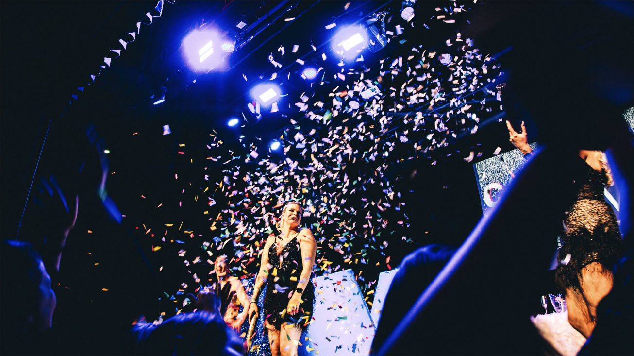 Confetti falling on a stage 